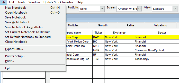 Stock Investor Pro data export functionality