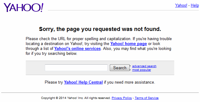 Yahoo! Finance Page not Found notice for java based stock screener