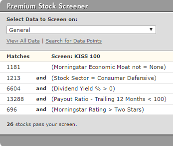 MorningStar Buy Screen for KISS 101 investing strategy