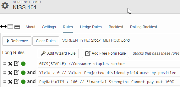 Portfolio123 Buy Screen for KISS 101 investing strategy