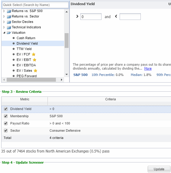 StockRover Buy Screen rules and criteria for KISS 101 investing strategy