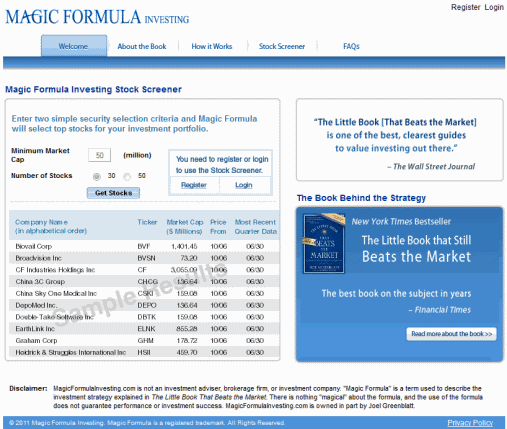 Magic Formula Investing Home Page