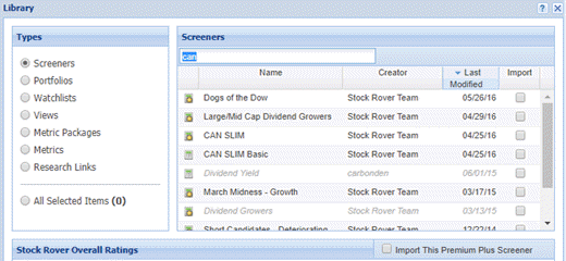 CANSLIM screen selection in StockRover