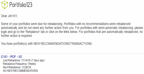 Portfolio123 strategy rebalance notification
