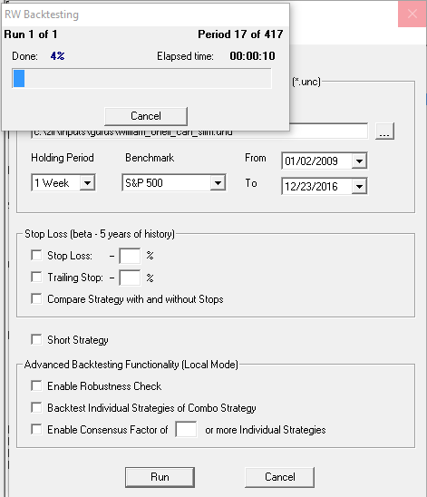 Research Wizard Back-test Setup