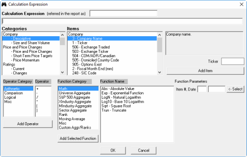 Zacks Research Wizard Expression Builder