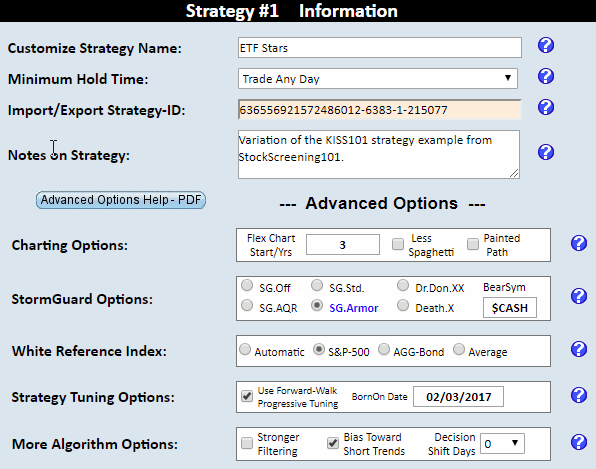 Information and option selection in SectorSurfer for the KISS101 rotation strategy