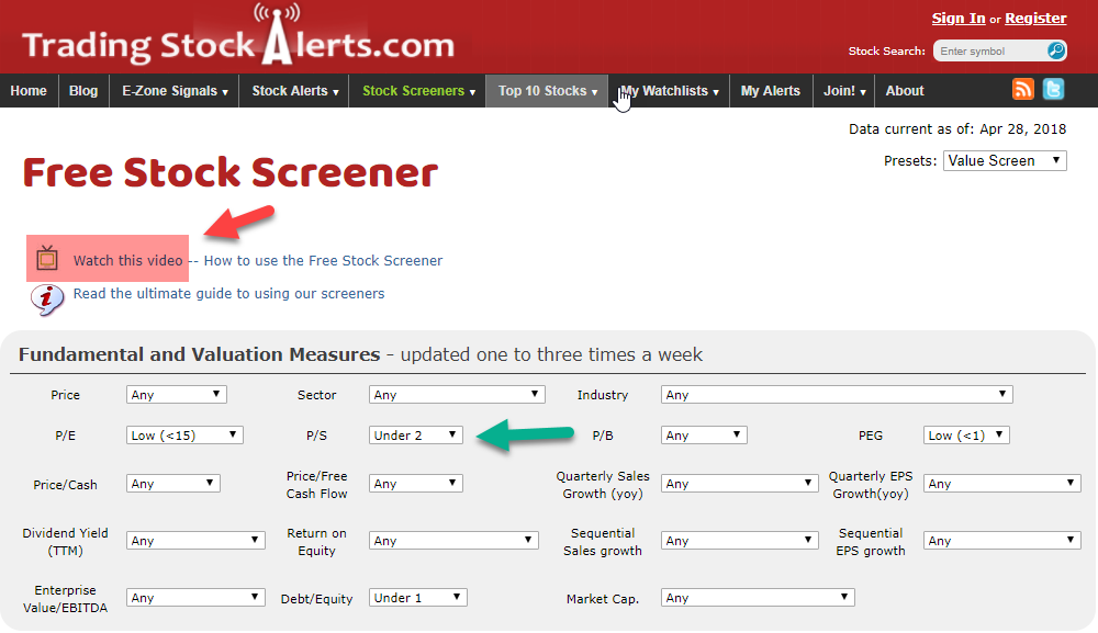 TradingStockAlerts Free Stock Screening Tool