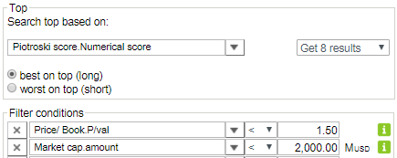 Uncle Stock pre-built Piotroski strategy criteria