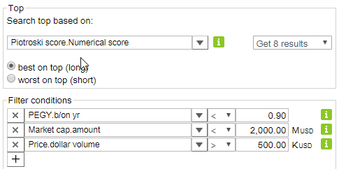 Modified Piotroski strategy screening criteria using Uncle Stock