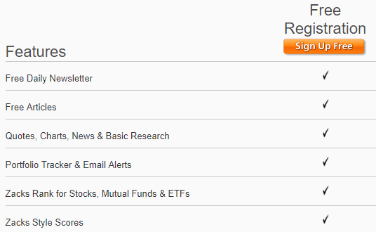 Zacks registration form for free stock screener